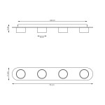Lampa sufitowa Diaz 4xGX53 w kolorze czarnym z drewnianymi akcentami. Wymiary: 60 cm długości, 8 cm szerokości, 7 cm wysokości. Cztery okrągłe gniazda na źródła światła, minimalistyczny design, montaż na suficie.