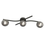 Lampa sufitowa Opus z trzema źródłami światła E14, w kolorze czarnym i grafitowym. Posiada zaokrąglone klosze w metalicznym odcieniu oraz stylowe, faliste ramiona. Umieszczona na okrągłej podsufitce, prezentuje nowoczesny design.