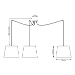 Lampa wisząca Ascot 3xE27 w kolorze czarnym i beżowym. Oferuje trzy klosze w kształcie stożka, zawieszone na regulowanych przewodach. Wymiary: wysokość 28 cm, szerokość 38 cm, maksymalna długość zwisu 200 cm.