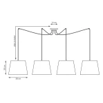 Lampa wisząca Ascot 4xE27 w kolorze czarnym i beżowym. Posiada cztery klosze w kształcie prostokątnych abażurów. Wymiary: długość 200 cm, szerokość 14 cm, wysokość klosza 28 cm. Zawieszona na cienkich linkach, idealna do nowoczesnych wnętrz.