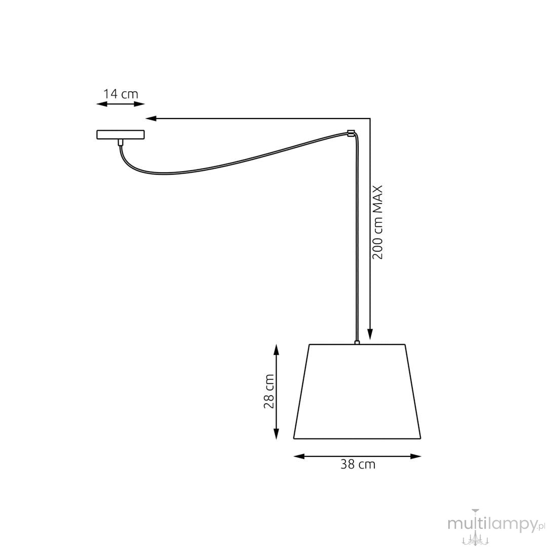 Lampa wisząca Ascot z oprawą w kolorze czarnym i szarym, o wymiarach 38 cm szerokości i 28 cm wysokości. Posiada zawieszenie o maksymalnej długości 200 cm, z prostokątnym mocowaniem sufitowym. Idealna do nowoczesnych wnętrz.
