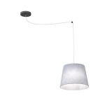 Lampa wisząca Ascot 1xE27 w kolorze czarnym i szarym, z tekstylnym kloszem w kształcie stożka. Ujęcie z boku, produkt zawieszony na białym przewodzie, z okrągłym mocowaniem sufitowym. Idealna do nowoczesnych wnętrz.