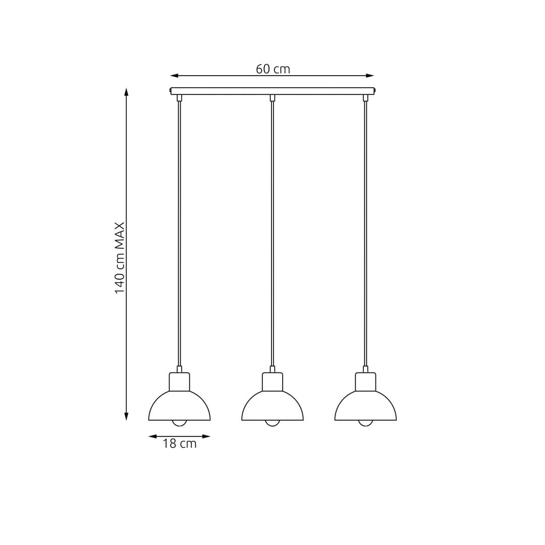 Lampa wisząca Seco 3xE27 w kolorze czarnym z jasnym drewnem. Posiada trzy klosze o średnicy 18 cm, zawieszone na regulowanych linkach do 140 cm. Szerokość konstrukcji wynosi 60 cm, idealna do nowoczesnych wnętrz.