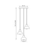 Lampa wisząca Seco z trzema kloszami, czarna z jasnym drewnem. Wymiary: 30 cm szerokości, klosze o średnicy 18 cm, zawieszenie do 140 cm. Prosty, nowoczesny design, idealna do różnych wnętrz.