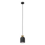 Lampa wisząca Target z oprawą w kolorze czarnym i złotym, z pojedynczym gniazdem E27. Ma cylindryczny kształt, zawieszona na długim, cienkim kablu. Górna część wykończona złotym detalem, a wnętrze klosza w jasnym kolorze.