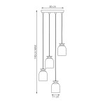 Lampa wisząca Target 4xE27 w kolorze czarnym i złotym, o wymiarach 30 cm szerokości i maksymalnej długości 140 cm. Posiada cztery klosze w kształcie dzwonu, zawieszone na regulowanych linkach.