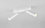 Lampa sufitowa Ambala, biała, z dwoma ruchomymi punktami świetlnymi LED o mocy 11W. Ujęcie frontalne, produkt zamontowany na gładkiej, białej podstawie. Idealna do oświetlenia wnętrz.