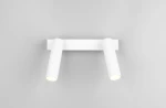 Lampa sufitowa Ambala w kolorze białym, z dwoma ruchomymi punktami świetlnymi. Ułożona poziomo, z prostokątnym uchwytem. Kluczowe elementy to gładka faktura i minimalistyczny design. Oświetlenie LED o mocy 11W z możliwością regulacji barwy światła.
