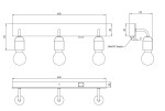 Kinkiet Arturo z trzema źródłami światła E27, w kolorze czarnym z jasnym drewnem. Ujęcie frontalne, wymiary 450x127 mm. Widoczny włącznik ON/OFF, okrągłe mocowania. Idealny do nowoczesnych wnętrz.