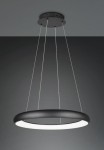 Lampa wisząca Cardona w kolorze czarnym, o okrągłym kształcie. Posiada jeden źródło światła LED o mocy 59W. Zawieszona na cienkich linkach, montowana do sufitu. Zewnętrzna obręcz matowa, wewnętrzna część emitująca światło w odcieniu ciepłej bieli.