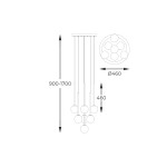 Lampa wisząca Arcturus z siedmioma punktami świetlnymi G9, w kolorze czarnym i złotym. Wymiary: wysokość regulowana od 900 do 1700 mm, średnica 460 mm. Prosta konstrukcja z okrągłą podstawą i długimi zwisami.