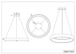 Lampa wisząca Cardona w kolorze białym, wykonana z materiału metalowego. Kształt stożkowy z szeroką podstawą o średnicy 750 mm i wysokości 950 mm. Zawiera jedno źródło światła LED o mocy 59W. Widok z przodu, z boku i z góry, z wymiarami.