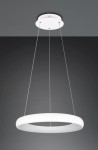 Lampa wisząca Cardona w kolorze białym, z okrągłym kloszem LED o średnicy 38 cm, zawieszona na cienkich stalowych linkach. Montowana na suficie, prezentuje minimalistyczny design, idealna do nowoczesnych wnętrz.