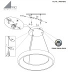 Lampa wisząca Cardona w kolorze czarnym z LED o mocy 38W. Okrągły kształt, z możliwością regulacji temperatury barwowej światła (2300K-4000K). Montaż sufitowy, widoczne elementy montażowe i instrukcja użytkowania.
