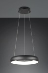 Lampa wisząca Cardona w kolorze czarnym, z okrągłym kloszem LED o średnicy widocznej w dolnej części. Zawieszona na dwóch cienkich linkach, montowana do sufitu. Prosta, nowoczesna konstrukcja w minimalistycznym stylu.