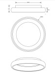 Plafon Cardona w kolorze czarnym z jedną diodą LED o mocy 29W. Okrągły kształt, średnica 350 mm, wysokość 63,5 mm. Widok z góry i z boku, bez dodatkowych dekoracji. Prosty, elegancki design, idealny do nowoczesnych wnętrz.