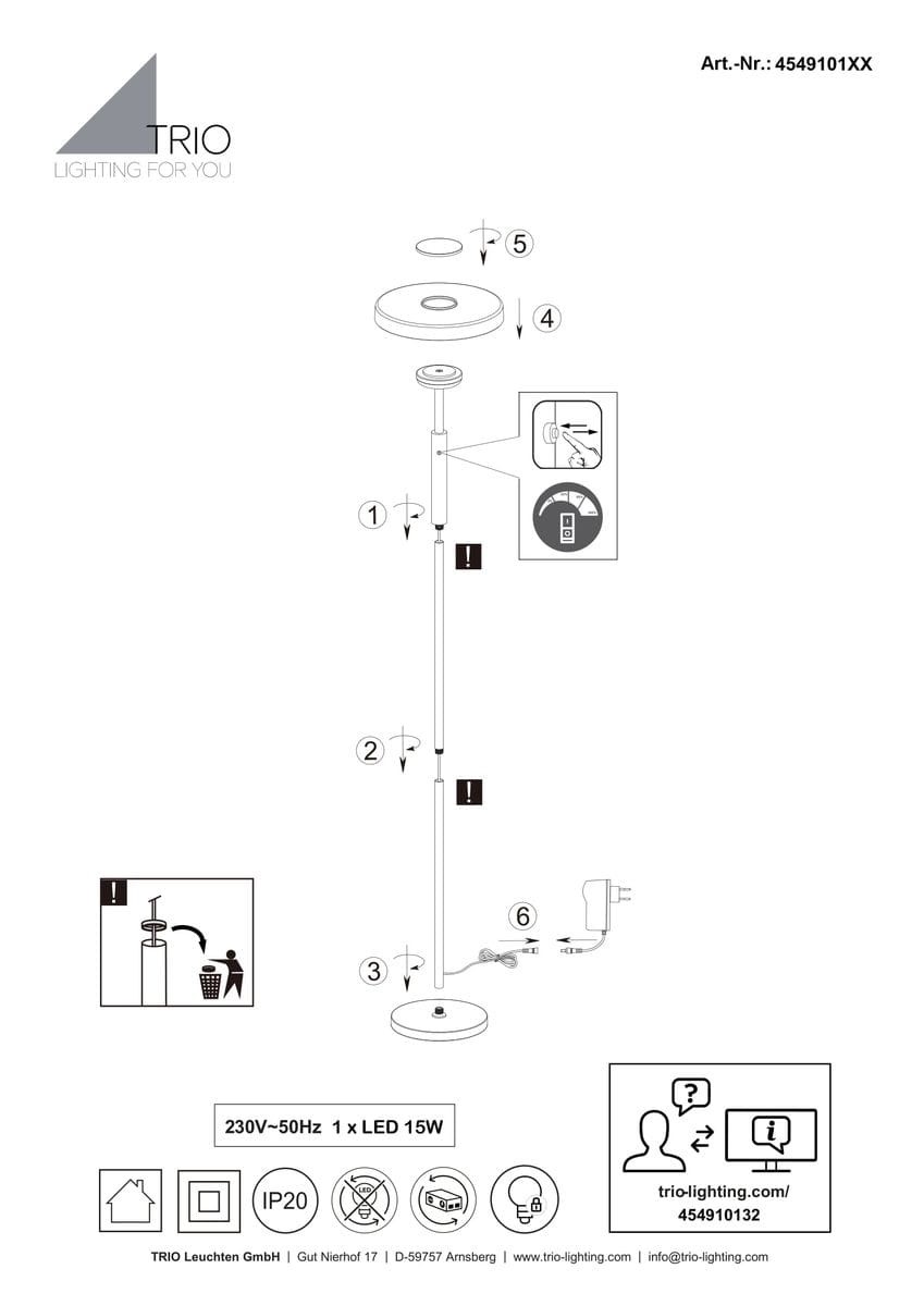 Lampa podłogowa Celeste z czarną, matową podstawą i przydymionym kloszem. Ujęcie frontalne, lampa stoi na płaskiej powierzchni. Widoczny detal zasilacza. Produkt przeznaczony do użytku wewnętrznego, z jednym źródłem światła LED o mocy 15W.