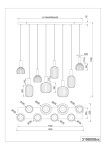 Lampa wisząca Diva z 8 źródłami E27 w kolorze czarnym i chromowanym. Ułożona w poziomie, z sześcioma cylindrycznymi kloszami o różnych wysokościach. Wymiary: 1150 mm długości, 200 mm szerokości, 30 mm wysokości.