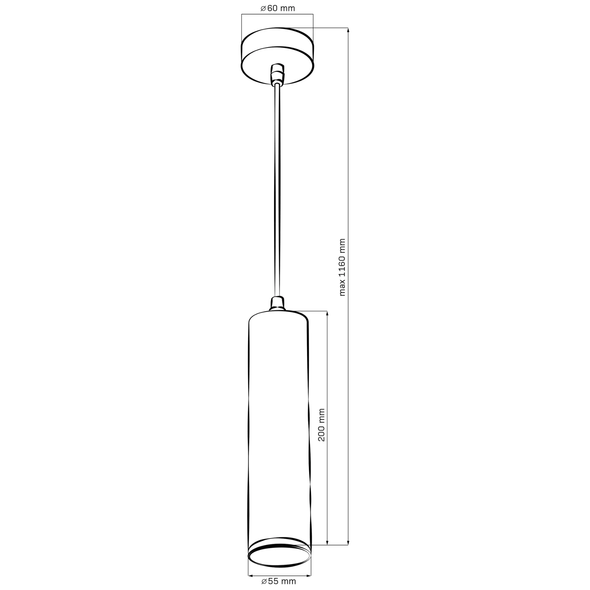 Lampa wisząca Turyn IP44 w kolorze białym z jedną oprawą GU10. Cylindryczny kształt, średnica 55 mm, wysokość 200 mm, z metalowym mocowaniem o średnicy 60 mm. Zawieszona na cienkim przewodzie. Idealna do nowoczesnych wnętrz.
