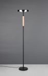 Lampa podłogowa Celeste w kolorze czarnym z przydymionym kloszem, z drewnianym uchwytem. Stojąca konstrukcja z okrągłą podstawą, z widocznym przewodem. Idealna do nowoczesnych wnętrz.