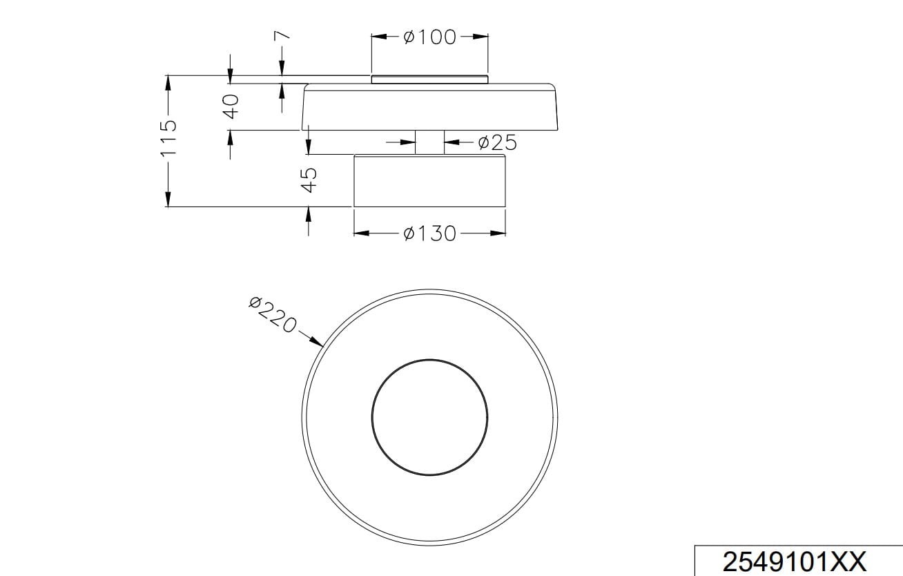 Plafon Celeste 1xLED/10W w kolorze kawowym i białym, okrągły, o średnicy 220 mm i wysokości 115 mm. Widok z góry i z boku, pokazujący detale montażowe i kształt. Idealny do nowoczesnych wnętrz.