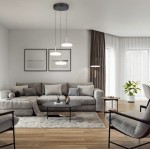 Lampa wisząca Celeste w kolorze kawowym i białym, z trzema okrągłymi źródłami LED, zawieszona na cienkich linkach. Umieszczona w nowoczesnym wnętrzu z szaro-beżową sofą, stolikiem kawowym i roślinami. Tło jasne, z dużymi oknami i zasłonami.
