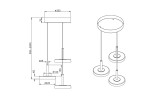Lampa wisząca Celeste z trzema źródłami LED o mocy 22,5W. Kolor kawowy i biały, z okrągłymi kloszami o średnicy 220 mm, zawieszona na regulowanych linkach. Kąt ujęcia frontalny, pokazujący szczegóły konstrukcji i proporcje.