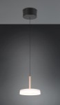 Lampa wisząca Celeste w kolorze kawowym i białym, z jedną diodą LED 10W. Okrągła, płaska oprawa na metalowym, złotym wsporniku, zawieszona na cienkim kablu. Ujęcie frontalne na jednolitym tle.