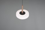 Lampa wisząca Celeste w kolorze kawowym i białym, z okrągłym kloszem z matowego szkła oraz metalowym uchwytem. Ujęcie z góry, wisi na cienkim przewodzie, tło szare. Idealna do nowoczesnych wnętrz.
