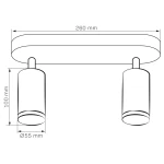 Lampa sufitowa Turyn IP44 w kolorze białym, z dwoma reflektorami na elastycznych ramionach, montowana na suficie. Wymiary: 260 mm długości, 100 mm wysokości, średnica reflektorów 55 mm. Przeznaczona do oświetlenia wnętrz.