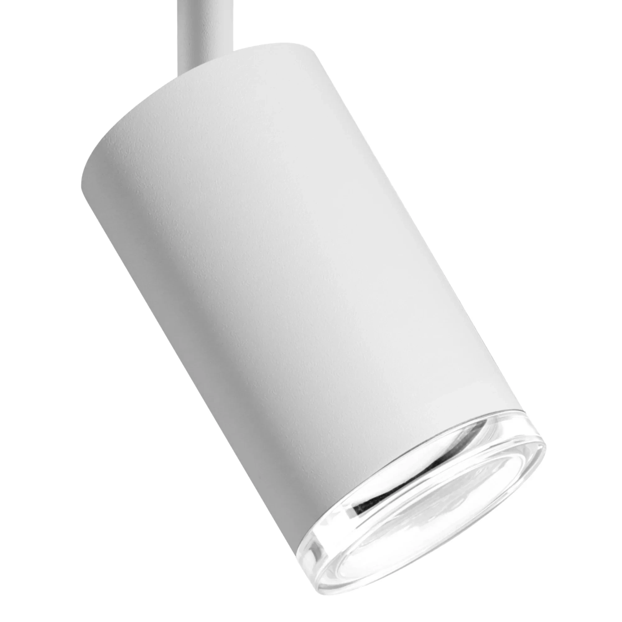 Lampa sufitowa Turyn IP44 w kolorze białym, z jednym spotem o cylindrycznym kształcie. Ujęcie w zbliżeniu ukazuje matową powierzchnię i przezroczystą soczewkę. Produkt przeznaczony do montażu sufitowego, idealny do oświetlenia wnętrz.