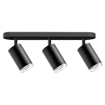 Lampa sufitowa Turyn IP44 w kolorze czarnym z trzema ruchomymi spotami na podstawie. Każdy reflektor ma cylindryczny kształt z przezroczystym kloszem, montowana pod sufitem. Idealna do oświetlenia wnętrz.