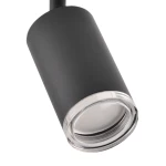 Czarna lampa sufitowa Turyn IP44 z czterema miejscami na żarówki GU10. Owalny klosz z matowego metalu z przezroczystym wykończeniem, zamontowana w pozycji wiszącej, z bliska ukazuje detal konstrukcji.
