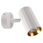 Lampa sufitowa Nicea w kolorze białym i złotym, z cylindrycznym kloszem i matową powierzchnią. Ujęcie z boku, prezentujące uchwyt montażowy oraz detal złotej wewnętrznej części klosza. Idealna do oświetlenia wnętrz.