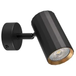 Lampa sufitowa Nicea w kolorze czarnym z złotym wnętrzem, o cylindrycznym kształcie z wyraźnymi, teksturowanymi kątami. Ujęcie z boku, montowana na ścianie. Widoczne gniazdo na żarówkę GU10.