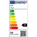 Naświetlacz LED halogen 50W z jasnością 4000 lm, o klasie energetycznej F. Wodoodporny (IP65), z neutralną białą barwą światła. Widoczny etykieta energetyczna z oznaczeniem F oraz zużyciem 50 kWh/1000h.
