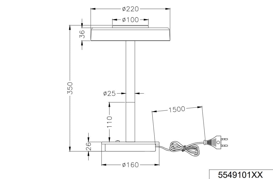 Lampa stołowa Celeste w kolorze kawowym i białym, z podstawą o średnicy 160 mm, wysokości 350 mm. Posiada prostą, cylindryczną nogę oraz zintegrowane oświetlenie LED 10W. Długość przewodu zasilającego wynosi 1500 mm.
