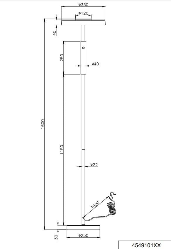 Lampa podłogowa Celeste 1xLED/15W w kolorze kawowym i białym, o wymiarach 160 cm wysokości i podstawie o średnicy 25 cm, z prostym, cylindrycznym korpusem oraz przyłączem elektrycznym.