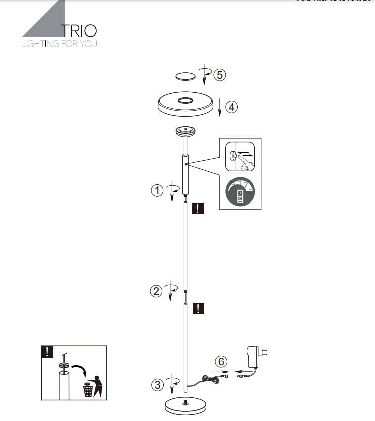 Lampa podłogowa Celeste 1xLED/15W w kolorze kawowym i białym, z okrągłą podstawą i smukłym metalowym stelażem. Widoczny schemat montażu oraz elementy konstrukcyjne, w tym zasilacz. Idealna do nowoczesnych wnętrz.