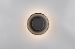 Plafon Celeste 1xLED/10W w kolorze czarnym z chromowanym wykończeniem. Okrągły kształt z centralnym czarnym elementem, emitujący delikatne światło wokół. Ujęcie z góry, na jednolitym tle.