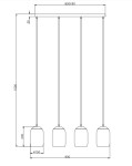 Lampa wisząca Cork 4xE27 w kolorze czarnym z multikolorowymi kloszami. Produkt zawieszony na czterech cienkich linkach, z prostokątnym stelażem. Wymiary: długość 900 mm, wysokość 1500 mm, szerokość 90 mm. Idealna do nowoczesnych wnętrz.