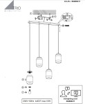 Lampa wisząca Cork z czterema oprawami E27, w kolorze czarnym i multikolorowym. Posiada prostą konstrukcję z długimi zwisami, idealna do nowoczesnych wnętrz. Widok z góry, ukazujący instalację i szczegóły montażowe.