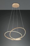 Lampa wisząca Darvin w kolorze złotym, składająca się z dwóch okręgów LED o nowoczesnym designie. Zawieszona na cienkich linkach, z okrągłą podsufitką. Idealna do nowoczesnych wnętrz.