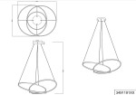 Lampa wisząca Darvin w kolorze czarnym, z pojedynczym źródłem światła LED o mocy 52W. Kształt składający się z dwóch okręgów, zawieszona na cienkich linkach. Wymiary: średnica 84 cm, wysokość 150 cm.