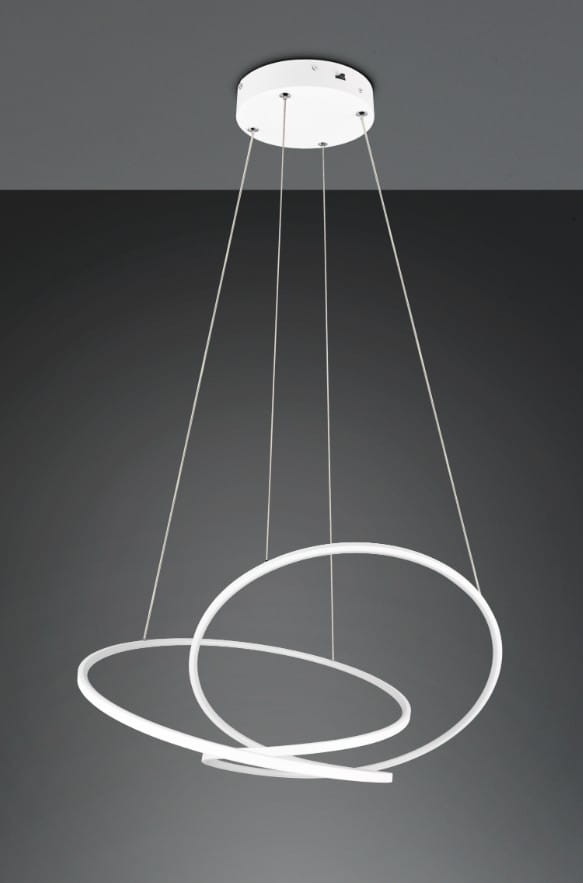 Lampa wisząca Darvin 1xLED/52W/CCT w białym kolorze, składająca się z dwóch okręgów o różnej średnicy, zawieszona na cienkich linkach. Montaż sufitowy, minimalistyczny design, idealna do nowoczesnych wnętrz.