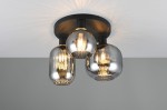 Lampa sufitowa Diva 3xE27 w kolorze czarnym i chromowanym. Składa się z trzech szklanych kloszy o różnych kształtach, zamontowanych na okrągłej podstawie. Klosze mają transparentną fakturę, a lampa jest zamontowana na suficie w neutralnym otoczeniu.