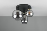 Lampa sufitowa Diva 3xE27 w kolorze czarnym z chromowanymi kloszami. Trzy szklane, okrągłe klosze w różnych rozmiarach, zamontowane na okrągłej podstawie. Złote detale wewnątrz kloszy. Produkt montowany do sufitu, z widocznymi żarówkami.
