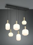 Lampa wisząca Diva w kolorze czarnym i białym, z sześcioma kloszami w różnych kształtach. Klosze mają złote mocowania i są zawieszone na cienkich linkach, tworząc nowoczesną kompozycję. Idealna do aranżacji wnętrz.