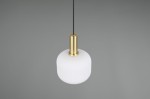 Lampa wisząca Diva z oprawą w kolorze złotym i białym kloszem w kształcie kuli, z teksturowaną powierzchnią. Zawieszona na cienkim czarnym przewodzie, widok z dołu, idealna do nowoczesnych wnętrz. Wymiary i szczegóły montażowe nie są widoczne.