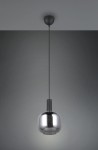 Lampa wisząca Diva z pojedynczym gniazdem E27, w kolorze czarnym i chromowanym. Okrągły klosz z metaliczną powierzchnią, zawieszona na cienkim czarnym kablu. Ujęcie frontalne, lampa wisząca z eleganckim designem, idealna do nowoczesnych wnętrz.